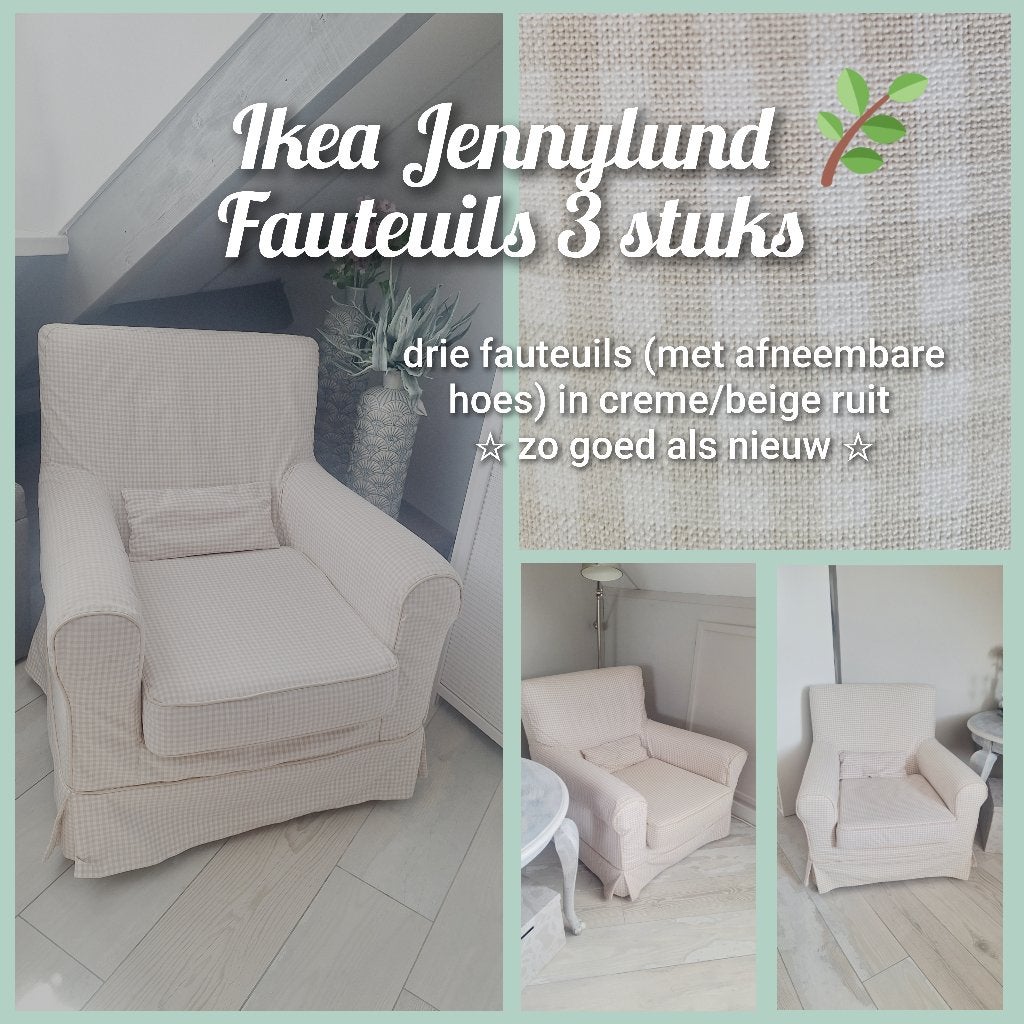3 stuks Jennylund Fauteuils Ikea ZGAN met afneembare hoezen, Ophalen, Zo goed als nieuw, Stof, 50 tot 75 cm