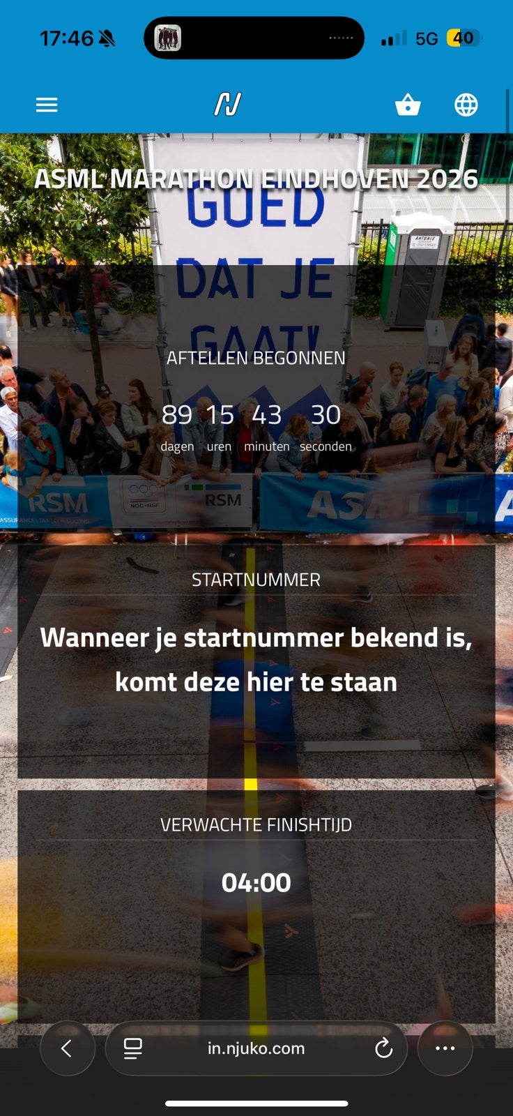 Startnummer hele marathon Eindhoven 11-10-2026, Ophalen, Nieuw, Overige typen, Overige merken