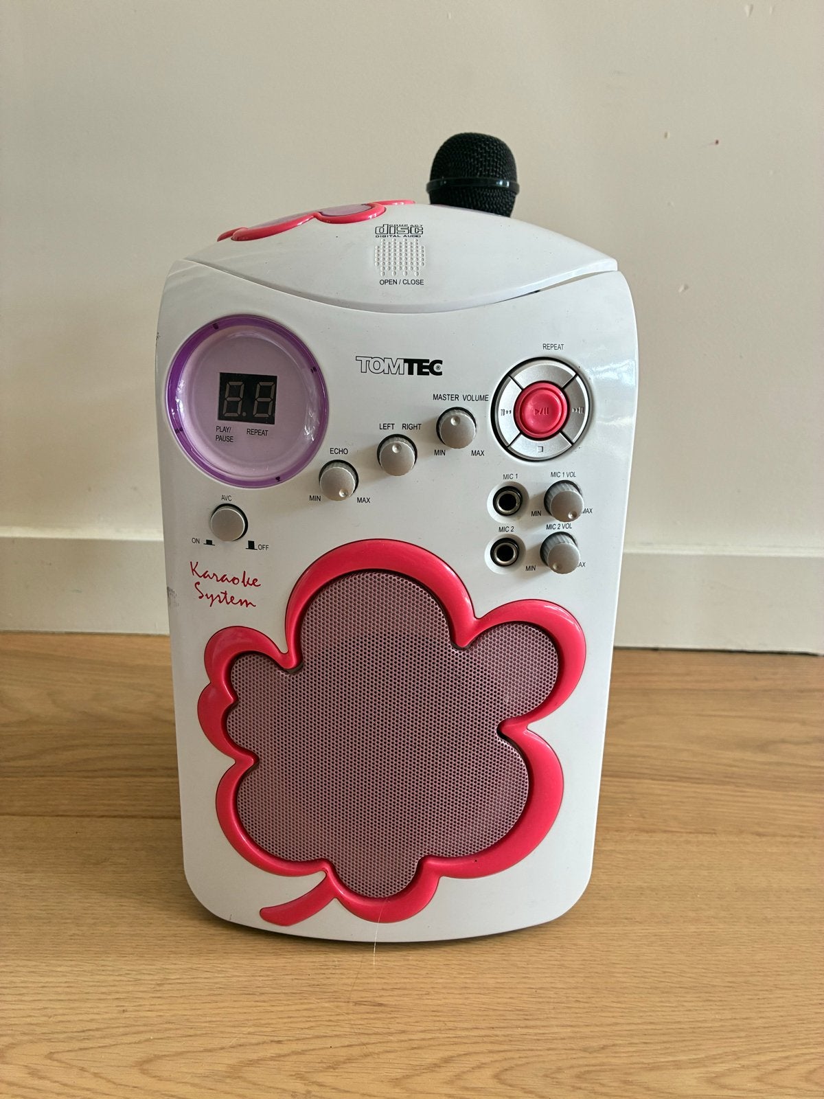 Tomtec Karaoke Systeem met Microfoon - Wit/Roze, Ophalen of Verzenden, Gebruikt, Complete set