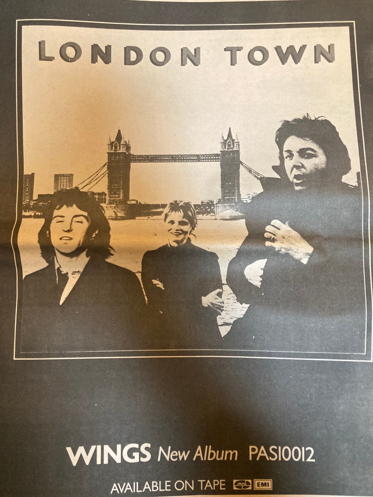 PAUL MCCARTNEY WINGS London Town A3 advertentie, Ophalen of Verzenden