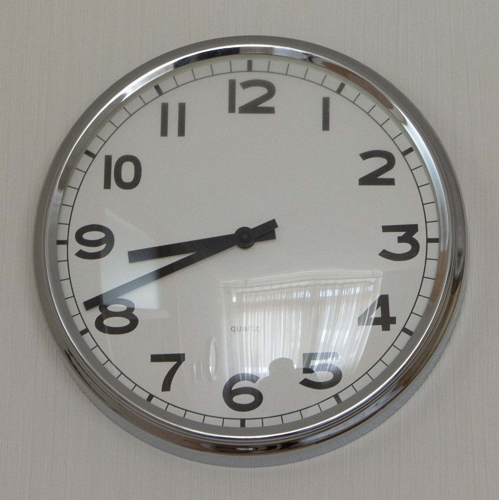 (nr.323) Moderne schoolklok, 30 cm, 30 cm, Ophalen of Verzenden, Zo goed als nieuw