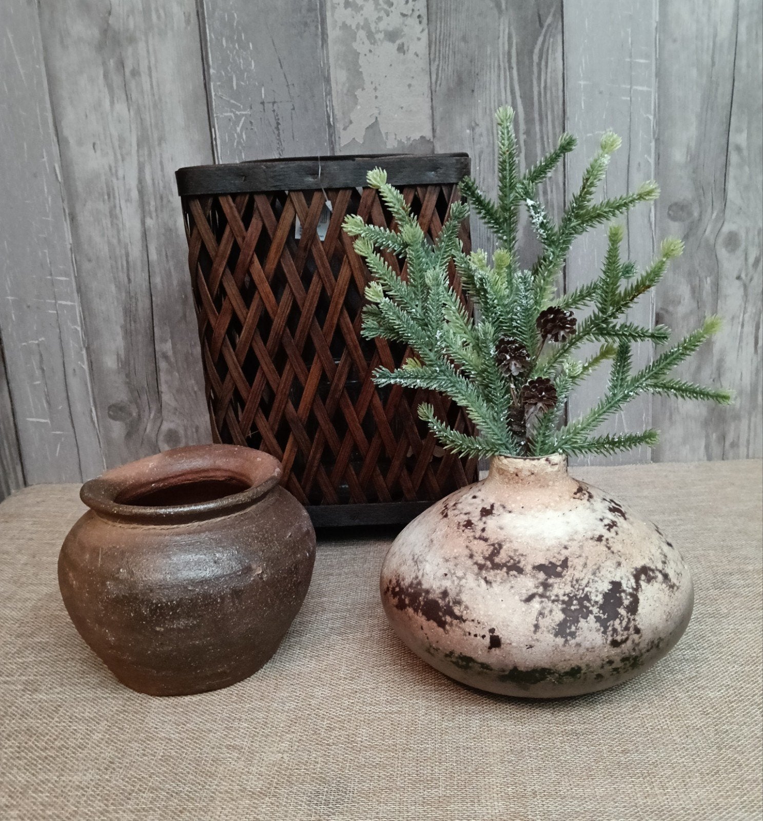 Windlicht, vaasje en brocante pot - Set van 3, Ophalen of Verzenden