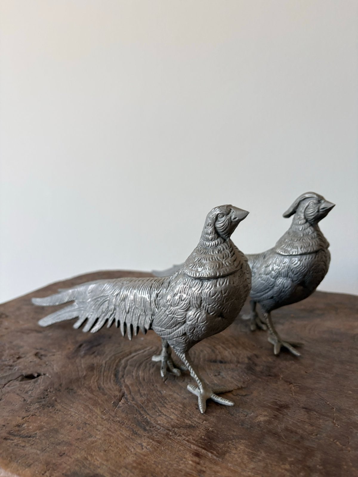 Set van 2 vintage verzilverde fazanten - decoratieve vogels, Ophalen of Verzenden