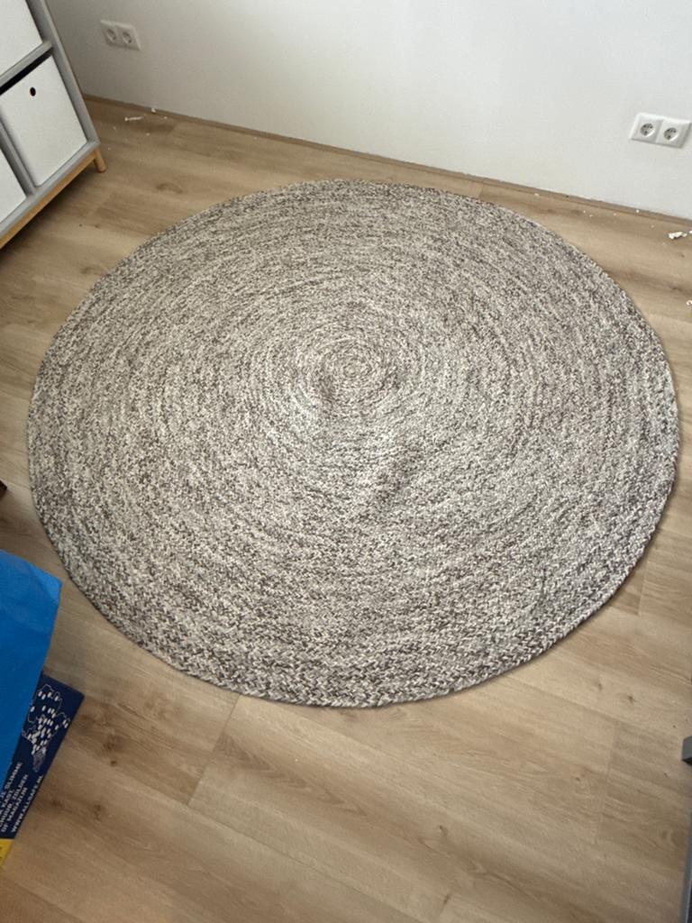Rond jute vloerkleed - grijs/beige, Ophalen, Gebruikt, 100 tot 150 cm, Beige