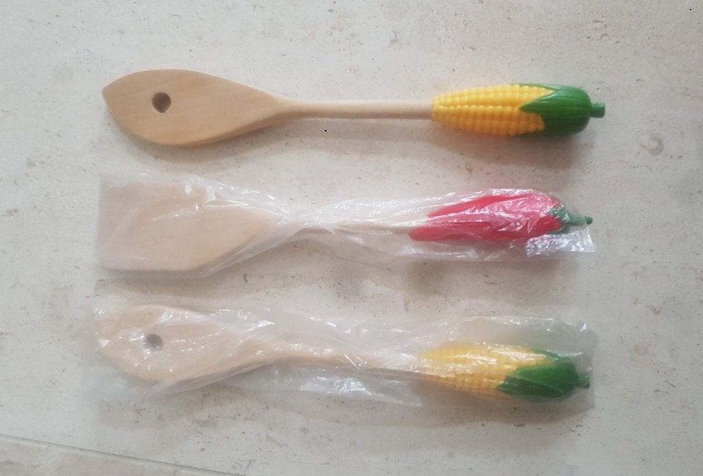Bestek houten spatels lepels spatel peper paprika mais, Verzenden, Zo goed als nieuw, Hout