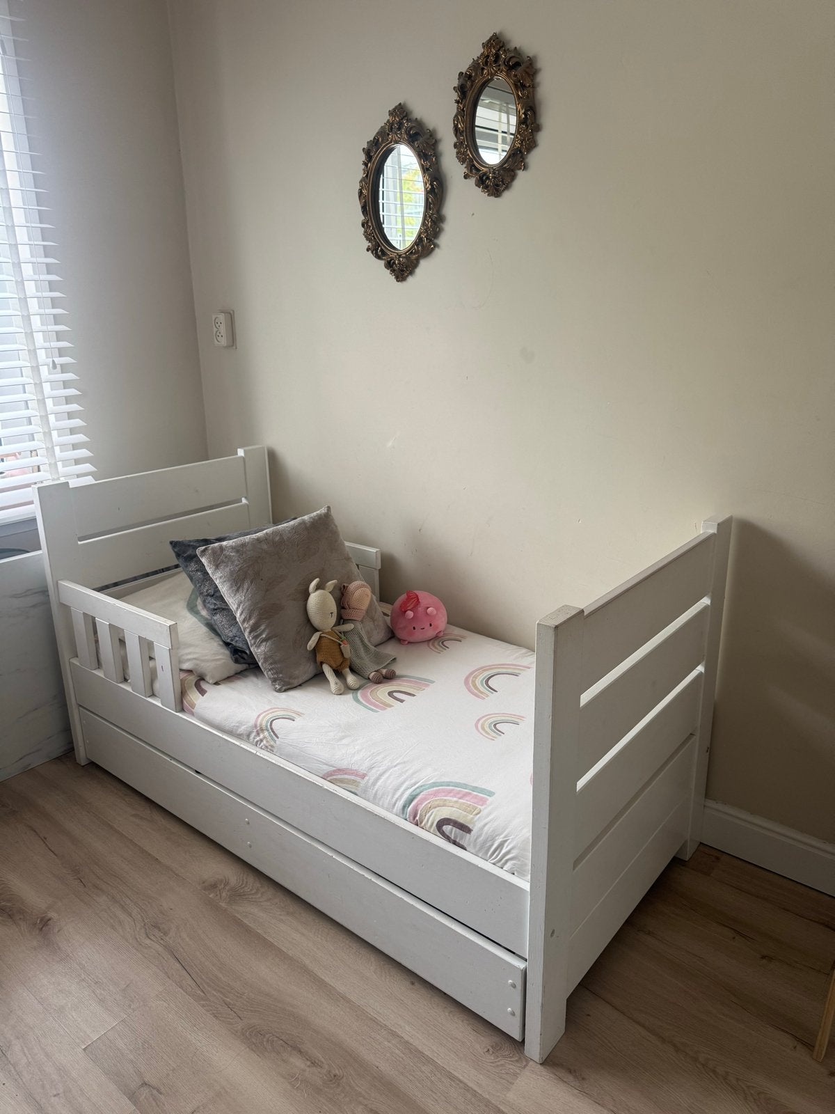 Wit kinderbed met lade, Ophalen, Gebruikt, 70 tot 85 cm, Lattenbodem