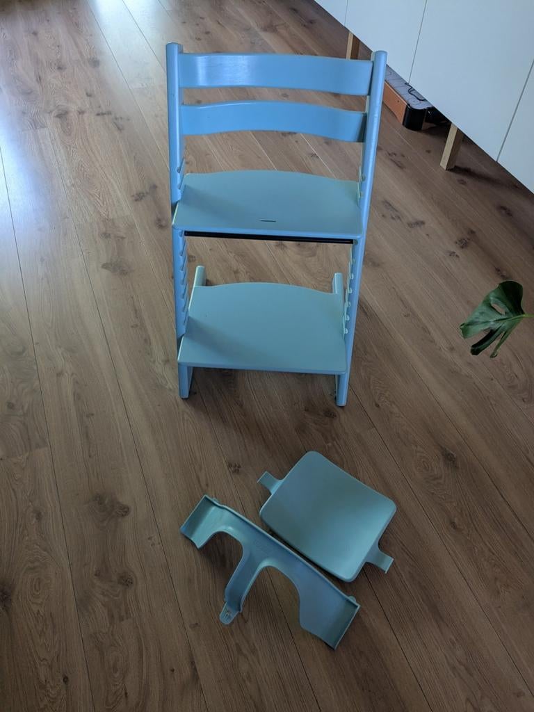 Stokke tripp trapp aqua blue met baby inzet, Ophalen, Gebruikt, Meegroeistoel