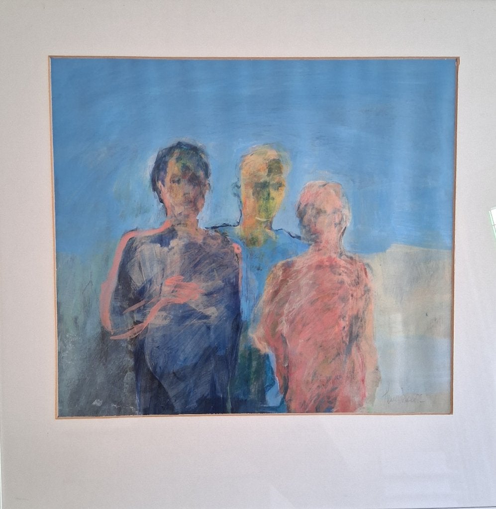 Gouache op papier, van Hennie Knapen., Antiek en Kunst, Kunst | Schilderijen | Modern, Ophalen, Figuren, Achter glas, Overige materialen