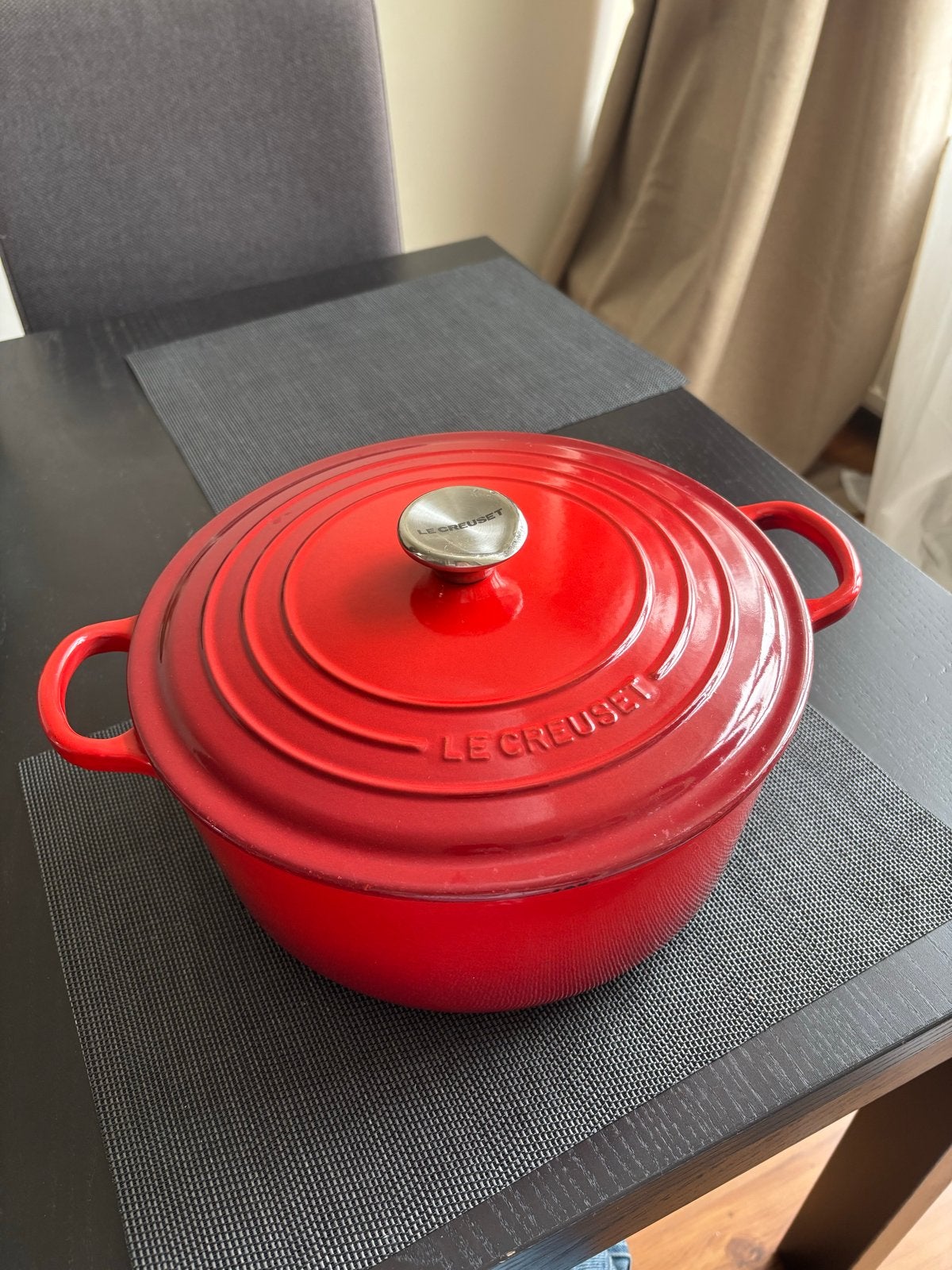 Le Creuset Braadpan Rood, Gebruikt, Met deksel, Le Creuset, Ophalen of Verzenden