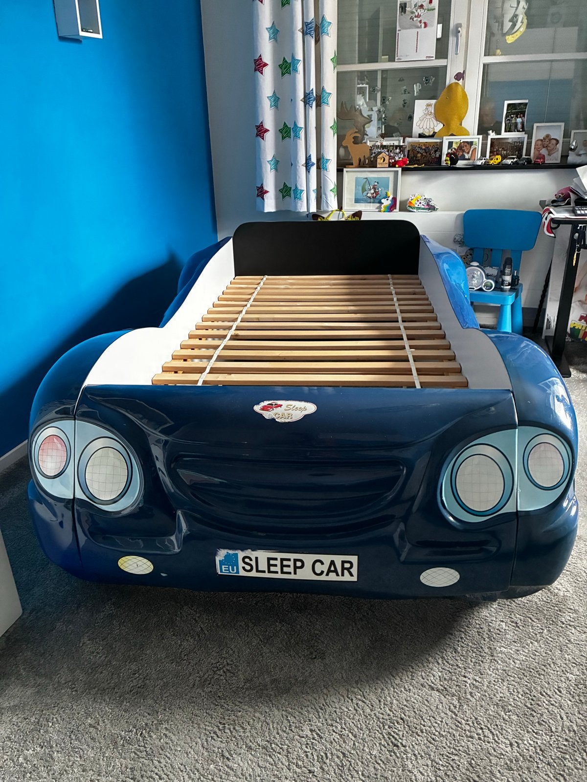 Stoer autobed met matras 180x80 cm, Ophalen, Gebruikt, Eenpersoons, Blauw