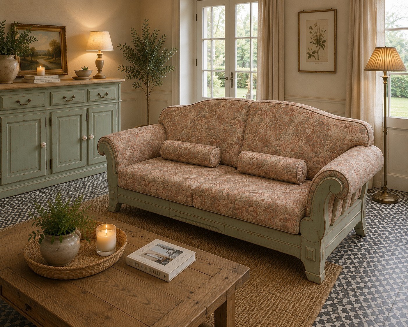Charmante vintage 2-zits bank – Cottage / Landelijke stijl, Ophalen