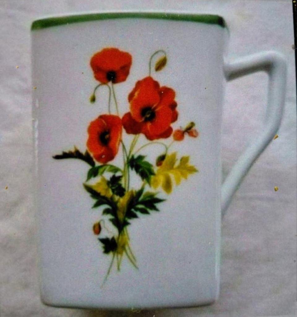 Limoges France mok met rode papaver bloemen planten, Ophalen of Verzenden