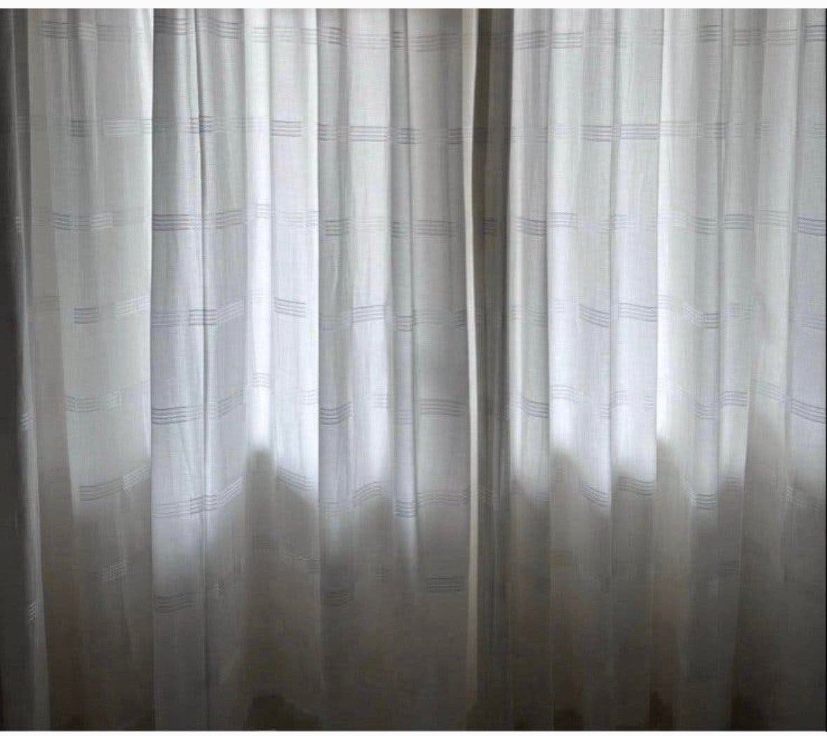 Gebroken wit gordijn  met streep-patroon / 3.60 breed, Gebruikt, Wit, Ophalen of Verzenden, Lichtdoorlatend