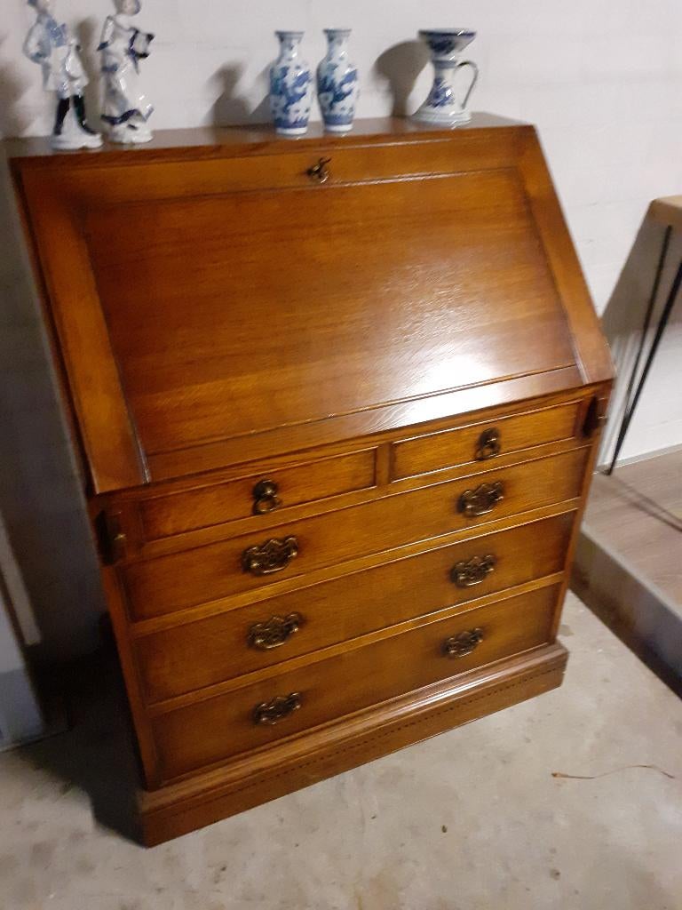 Mooie klep secretaire massief eiken, 1 of 2 laden, Eikenhout, Zo goed als nieuw, Minder dan 100 cm