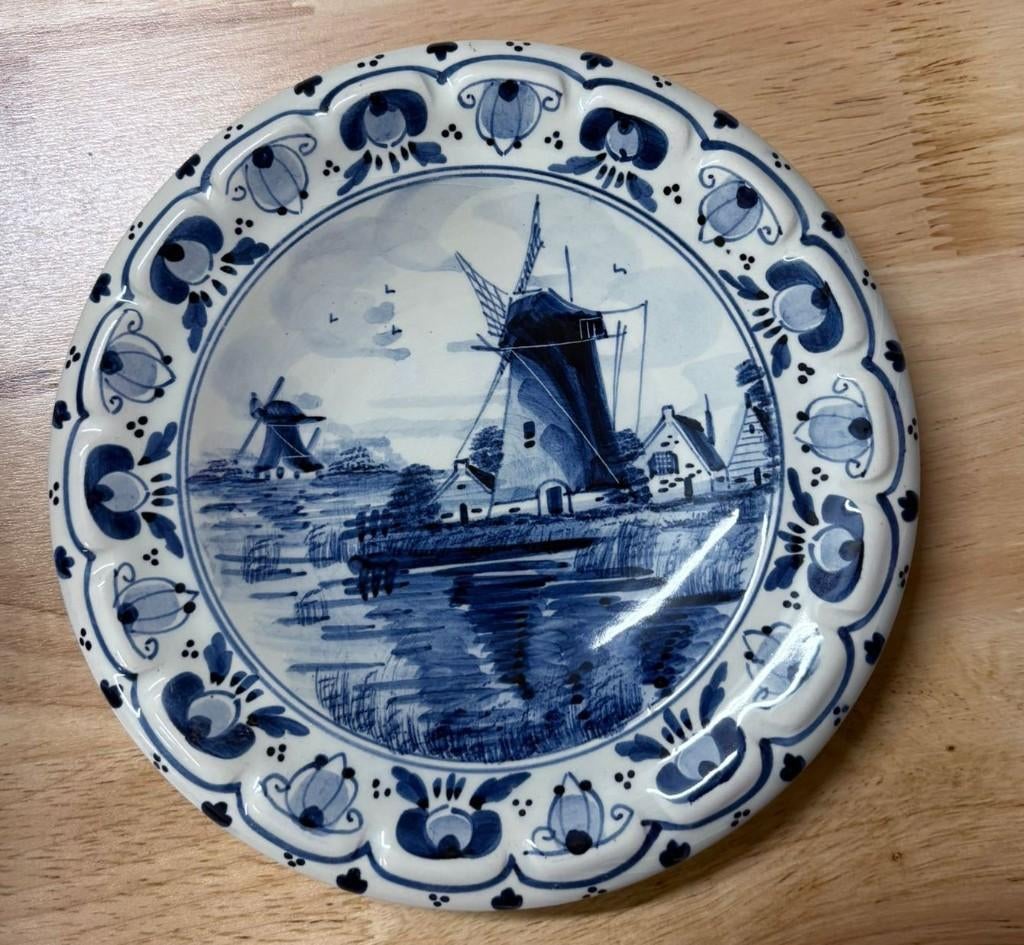 Delfts blauw wandbord – handpainted – molen, Ophalen of Verzenden