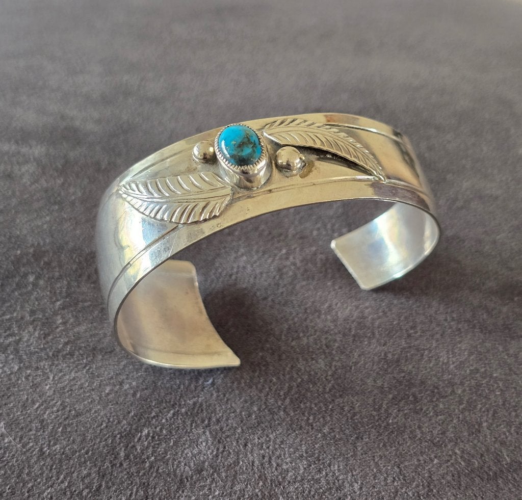 Navajo zilveren manchetarmband turkooizen - Lawrence Baca, Sieraden, Tassen en Uiterlijk, Ophalen of Verzenden, Gebruikt, Zilver