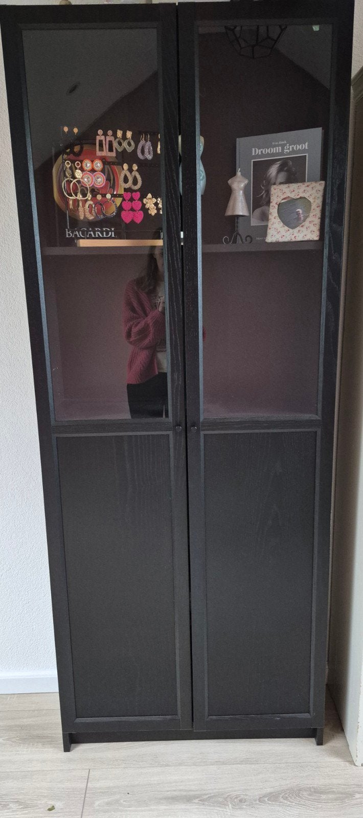 IKEA BILLY / OXBERG Boekenkast zwart, Ophalen, Met deur(en), 200 cm of meer, Overige houtsoorten