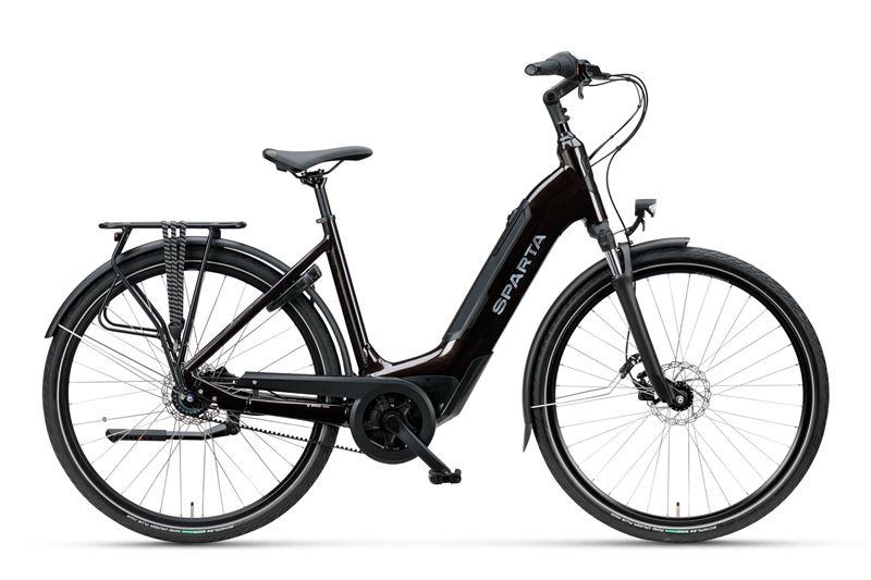 Prachtige elektrische Sparta damesfiets belt Dark brown red, Ophalen, Sparta, Zo goed als nieuw, 50 km per accu of meer