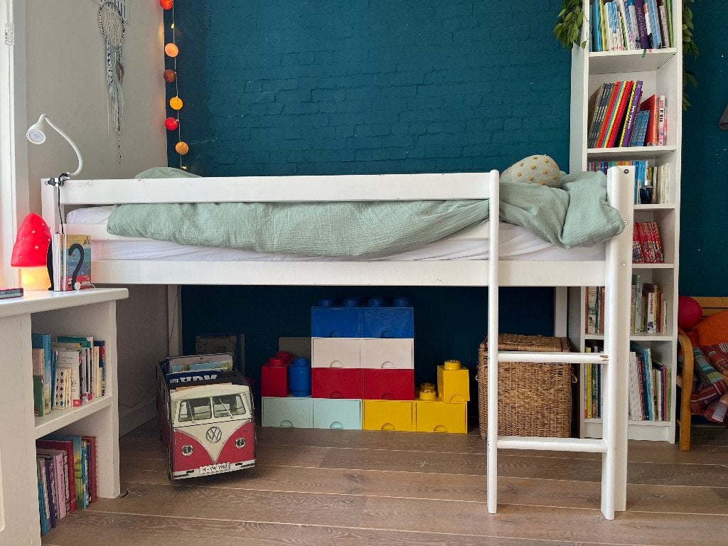 Halfhoog bed, Ophalen, 85 tot 100 cm, Gebruikt, Lattenbodem