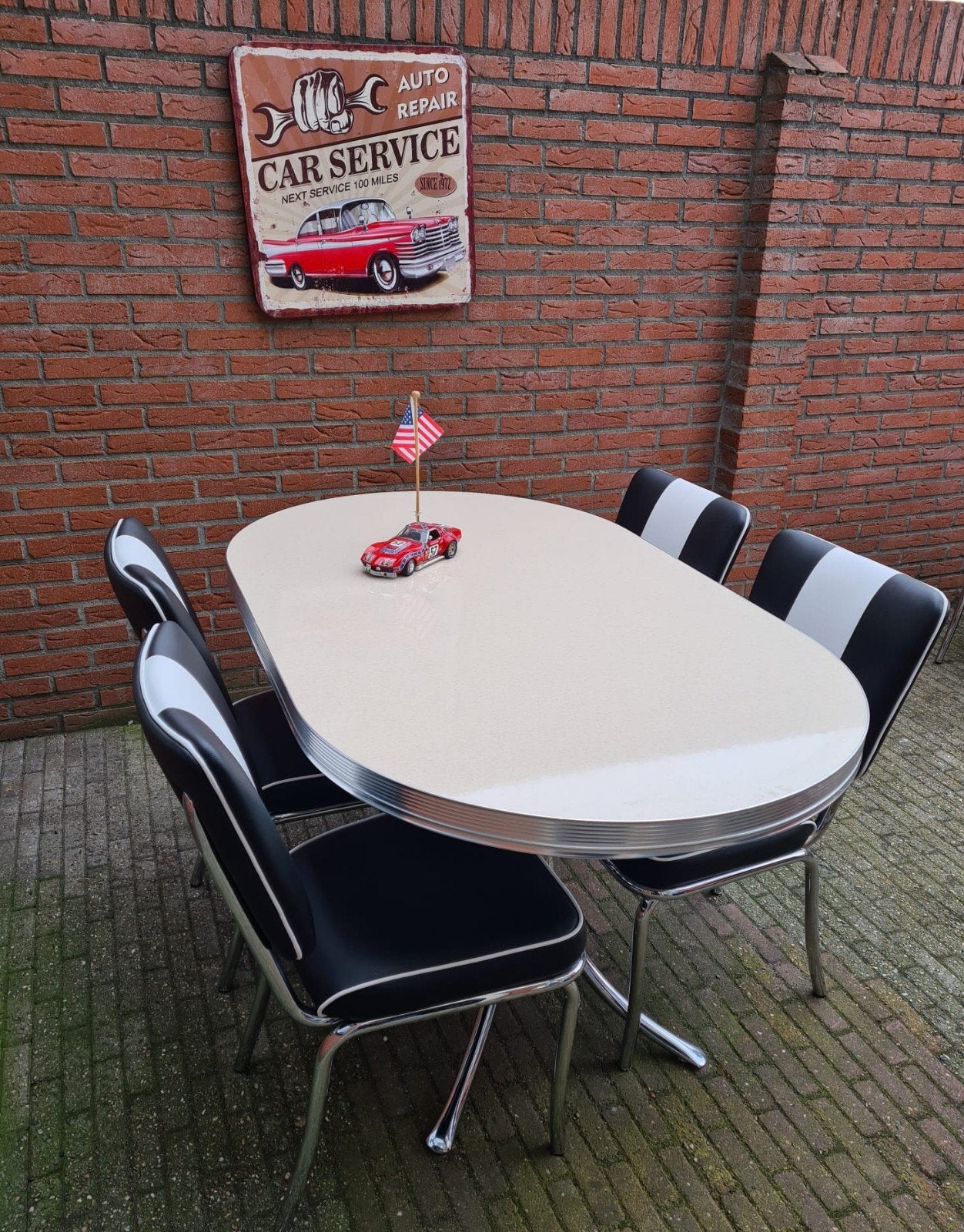 FIFTIES SIXTIES AMERIKAANSE BEL AIR DINER STOELEN MET TAFEL, Ophalen, Overige kleuren, Vijf, Zes of meer stoelen, Metaal