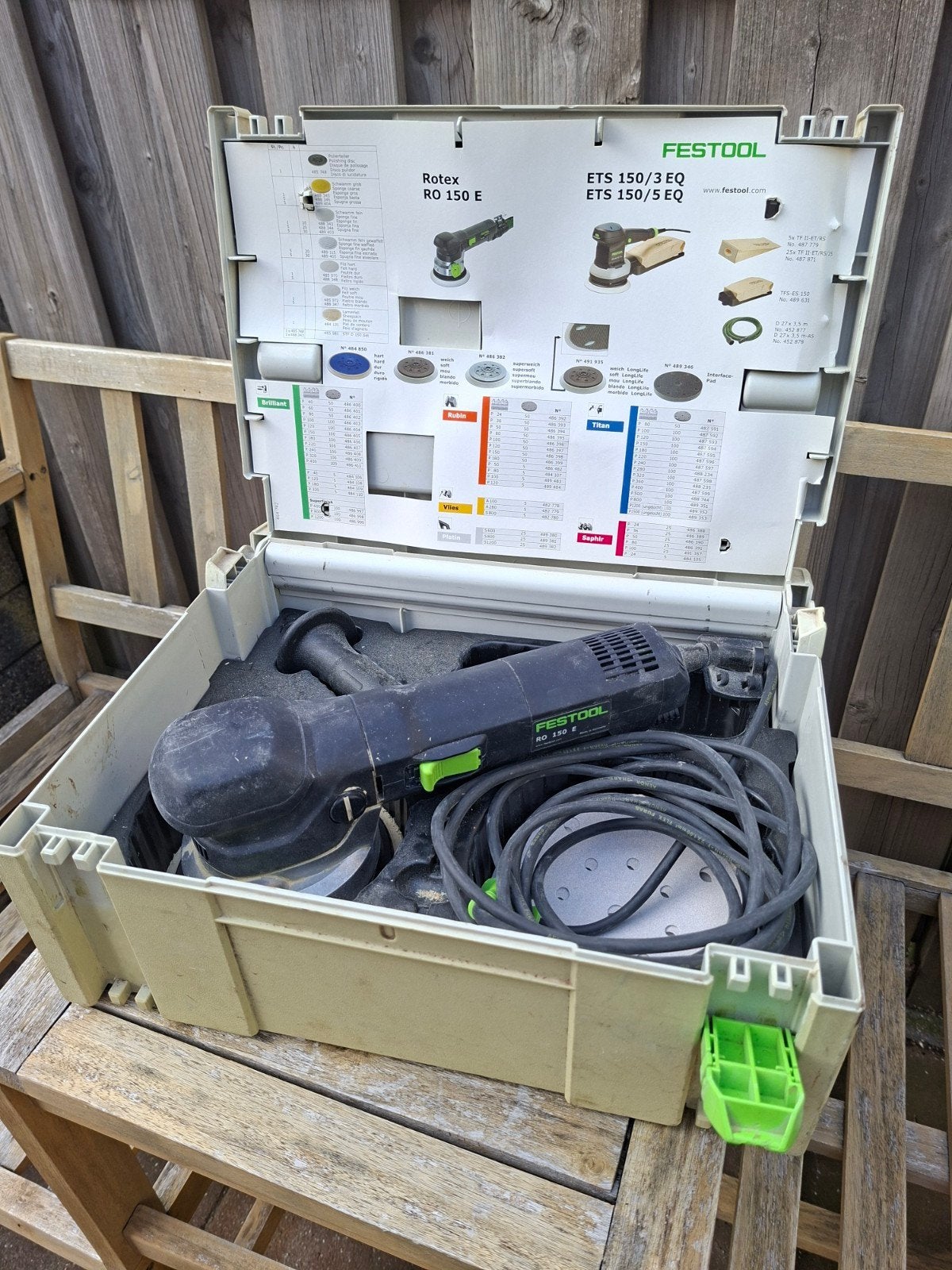 Festool ETS 150/5 EQ Excenterschuurmachine met extra handvat, Ophalen of Verzenden, Gebruikt, Minder dan 600 watt, Excentrische schuurmachine