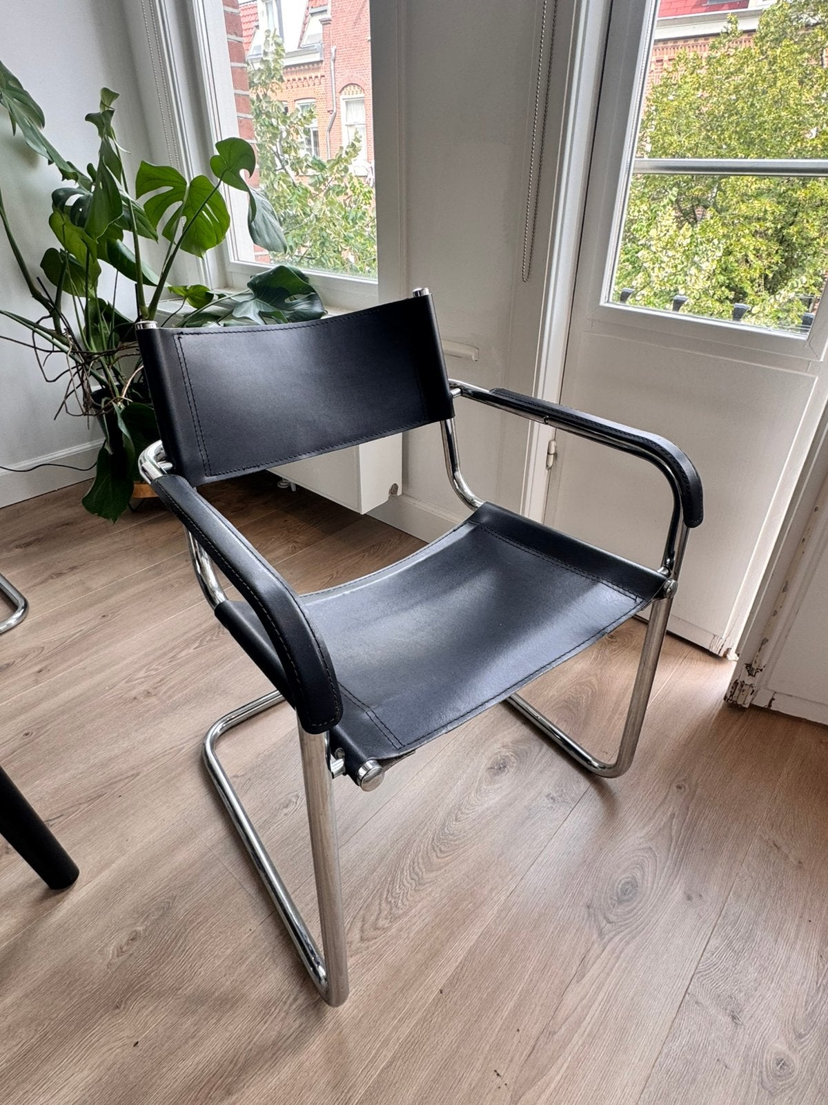 1x Bauhaus s34 style Mart Stam buisframe stoel, Huis en Inrichting, Stoelen, Ophalen, Gebruikt, Zwart, Leer
