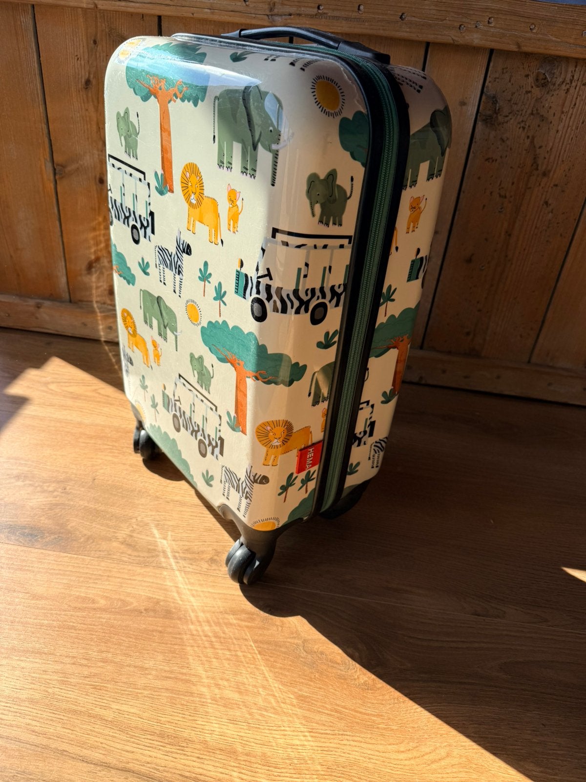 HEMA kinderkoffer trolley saffari – met 4 wielen, Ophalen, Uitschuifbare handgreep, 50 tot 60 cm, Hard kunststof