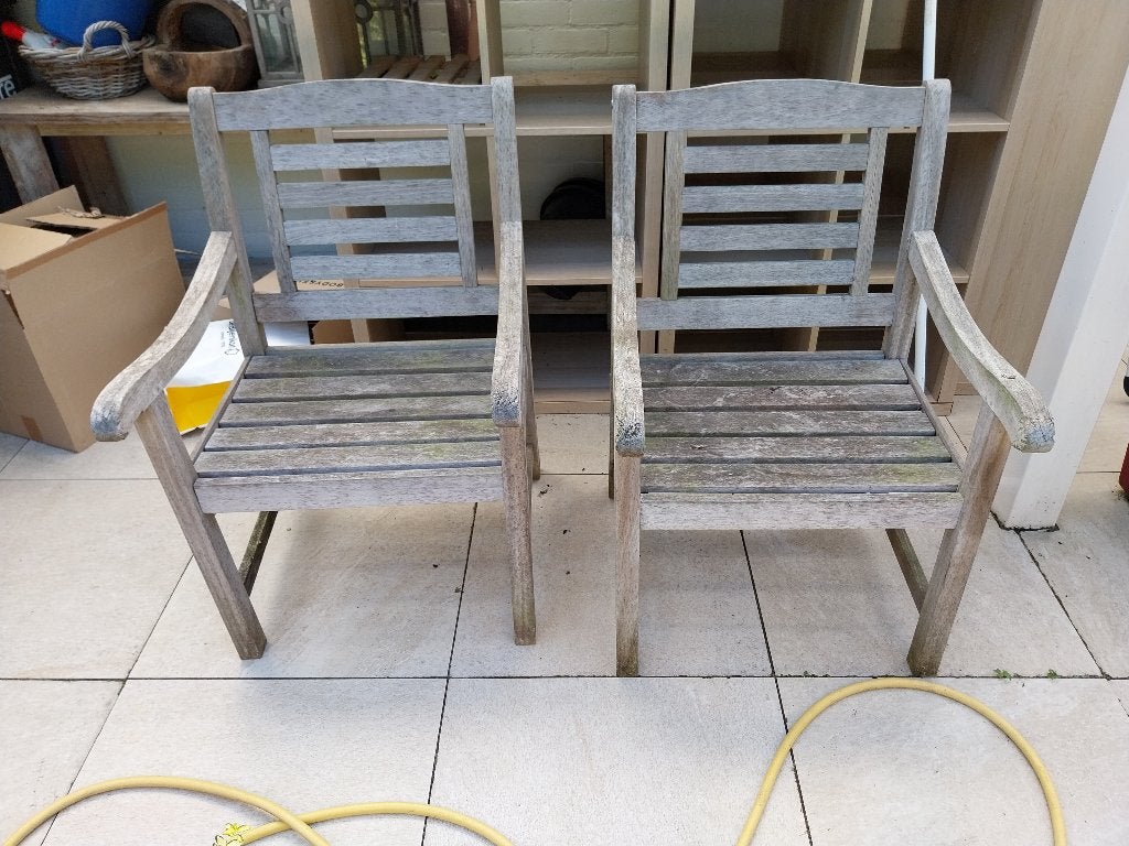 2 Teak Tuinstoelen, Tuin en Terras, Ophalen, Gebruikt, Teakhout