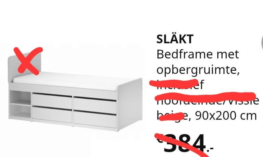 IKEA SLÄKT bedframe met opbergruimte, 90x200 cm, Ophalen, Gebruikt, 90 cm, Wit