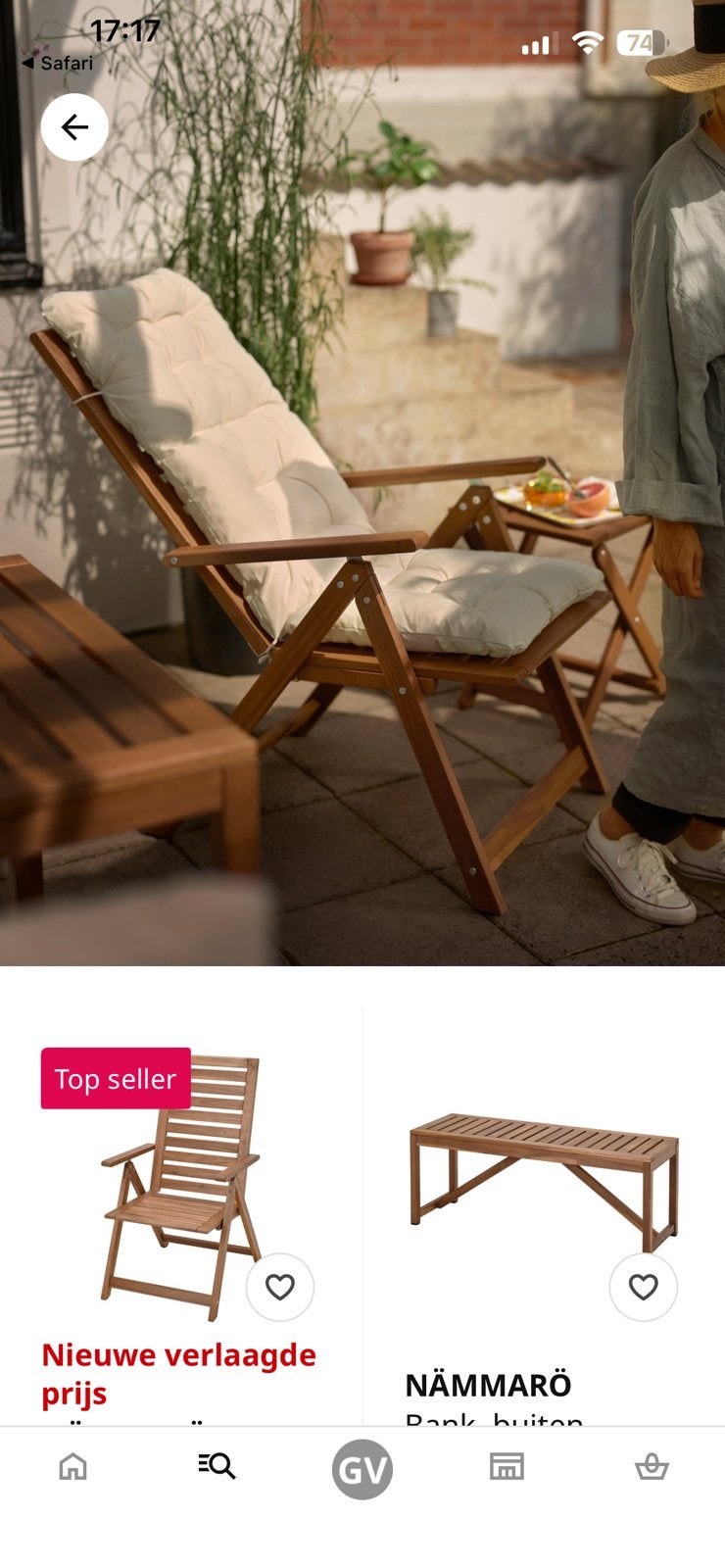 Ikea houten standenstoel Nammaro incl zitkussen, Ophalen, Zo goed als nieuw, Hout