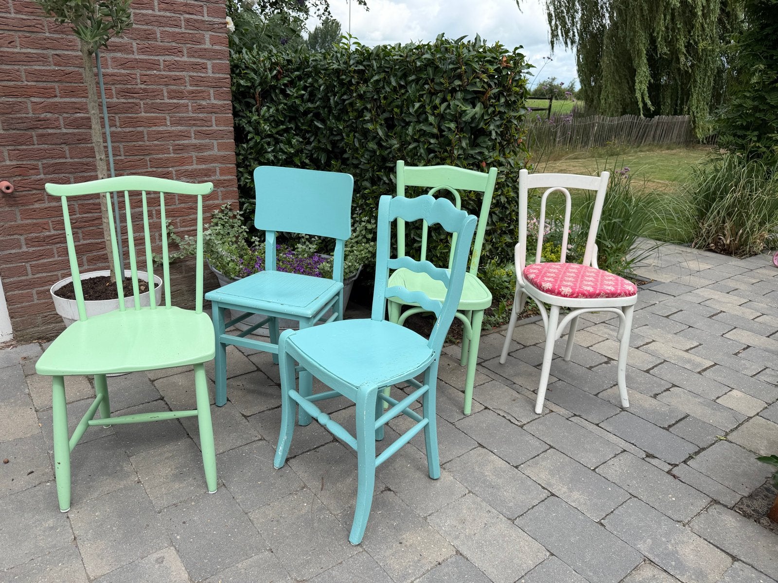 Set van 5 vintage stoelen in diverse kleuren, Ophalen, Gebruikt, Overige kleuren, Vijf, Zes of meer stoelen