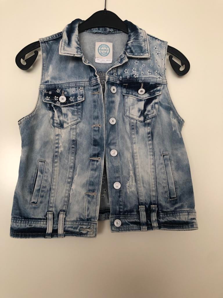 Bershka spijker gilet met bloemen borduursel, Ophalen of Verzenden, Zo goed als nieuw, Maat 36 (S), Blauw