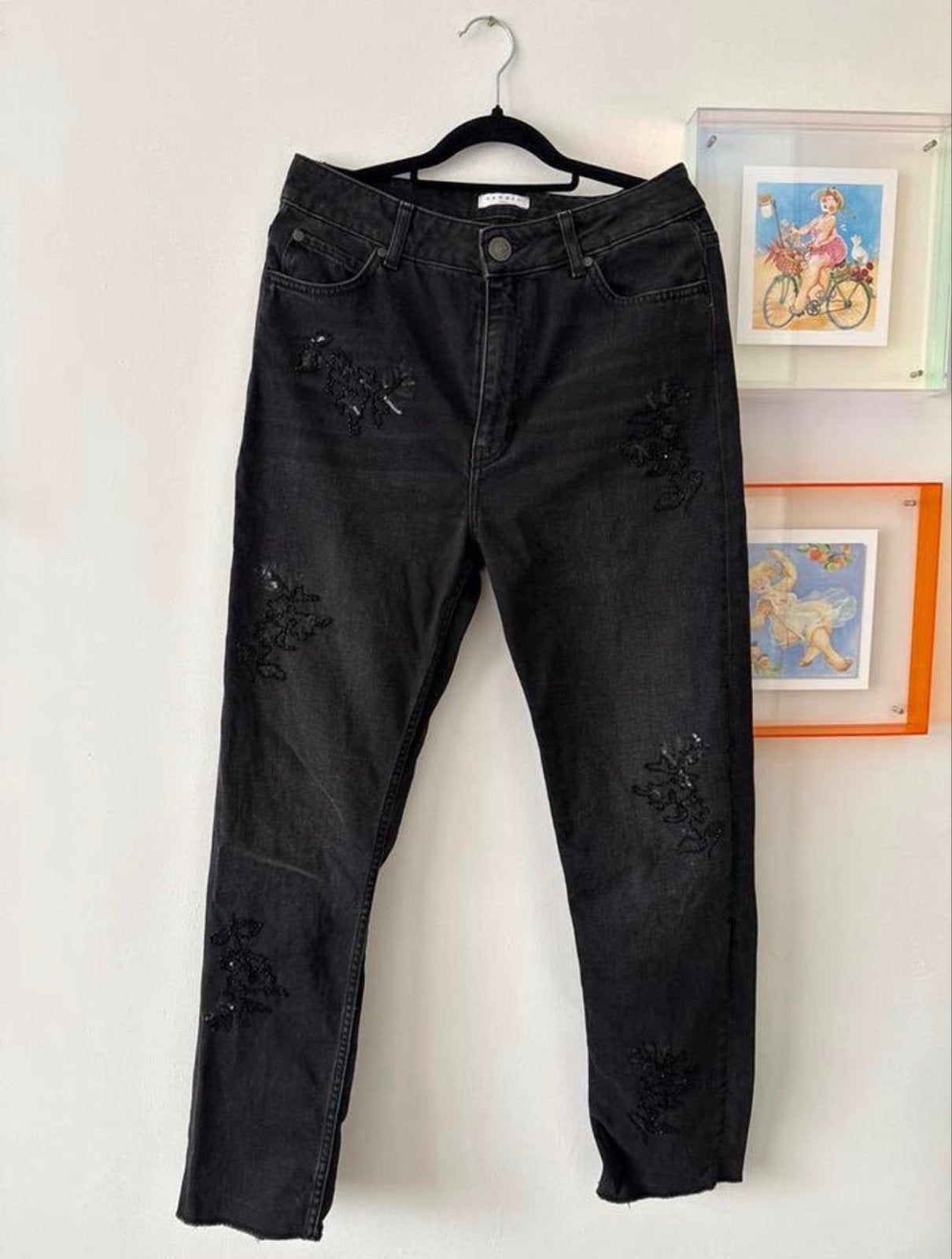 Sandro Paris Zwarte Broek met Pailletten - Maat 38, Ophalen of Verzenden, Zo goed als nieuw, Maat 38/40 (M), Zwart
