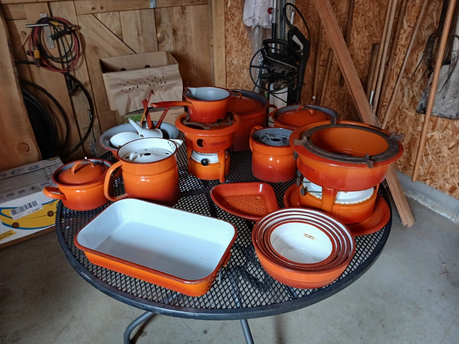 Vintage geëmailleerd kookgerei set - Oranje, Ophalen of Verzenden