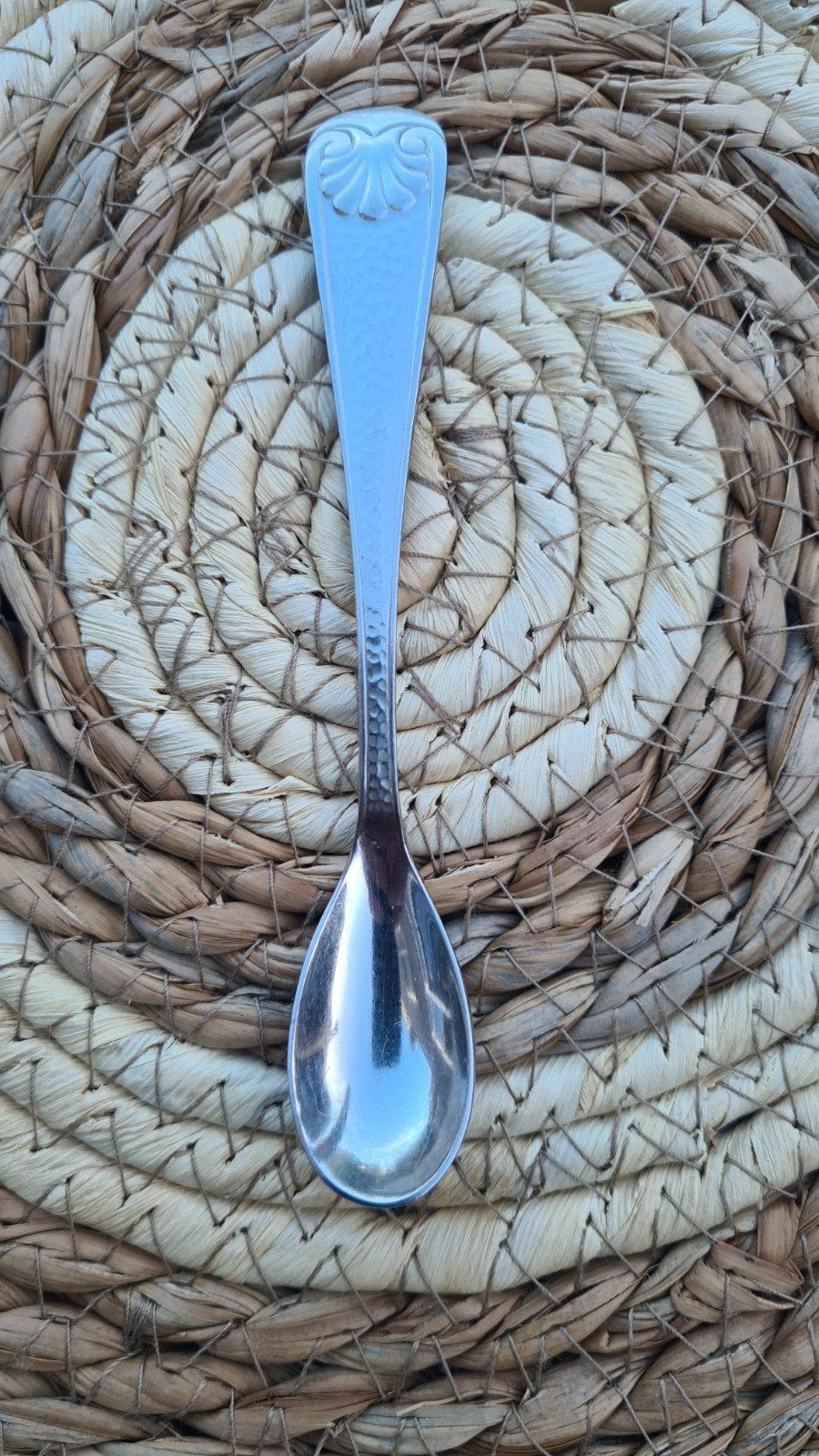 Vintage Sola  Zilmeta lepel met schelpdecoratie, Ophalen of Verzenden