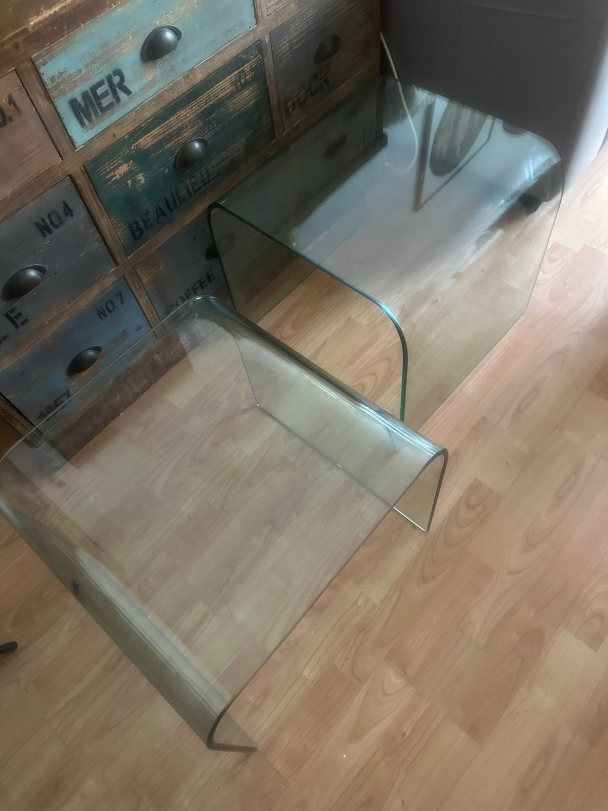 Design Fiam bijzettafels, Ophalen, Zo goed als nieuw, Rond, Glas