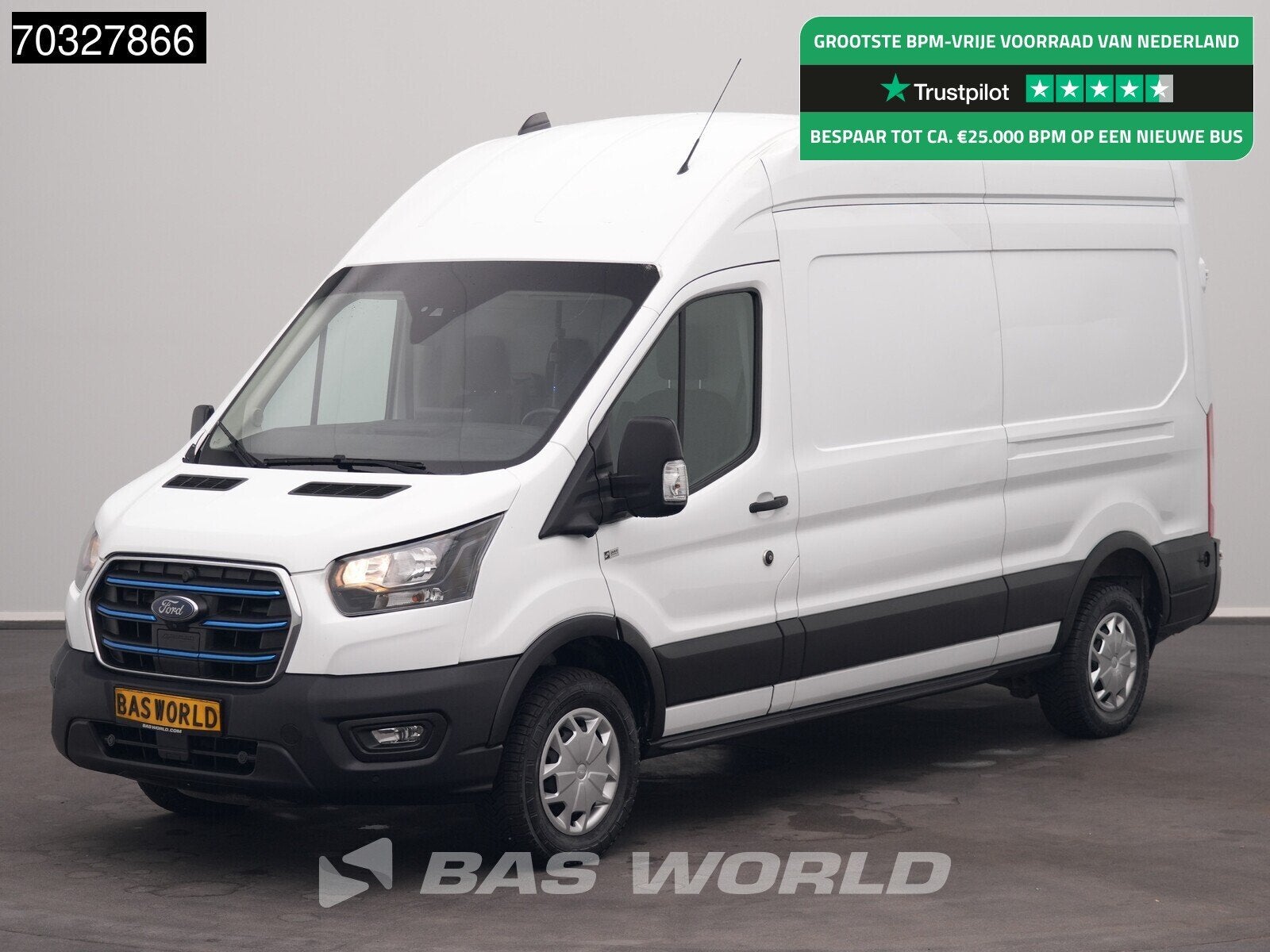 Ford e-Transit 184pk Elektrisch 68kWh 317km WLTP L3H3 Hoog D, Auto's, Automaat, Stof, Gebruikt, Multifunctioneel stuurwiel
