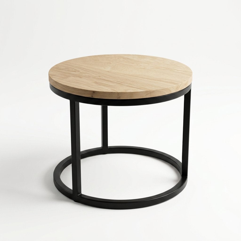 Design Eiken Bijzettafel Ø41,5 cm | Zwart/Wengé/Naturel |, Huis en Inrichting, Tafels | Bijzettafels, Minder dan 55 cm, Rond, Nieuw