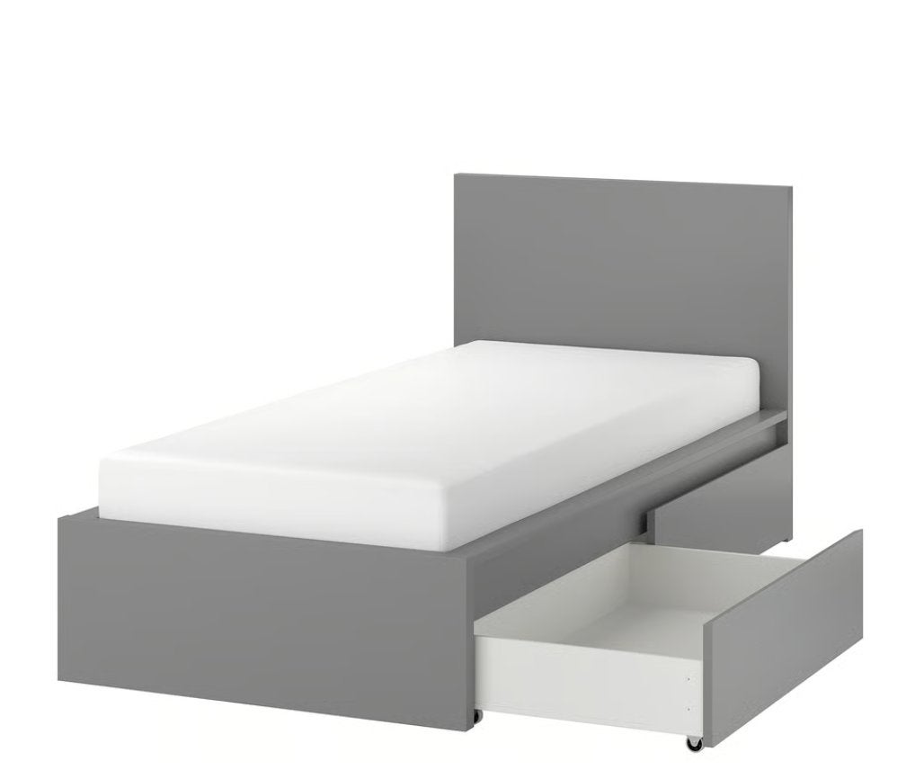 Bed Malm 1 persoons, grijs, Huis en Inrichting, Slaapkamer | Bedden, Ophalen, Eenpersoons, 210 cm, Zo goed als nieuw