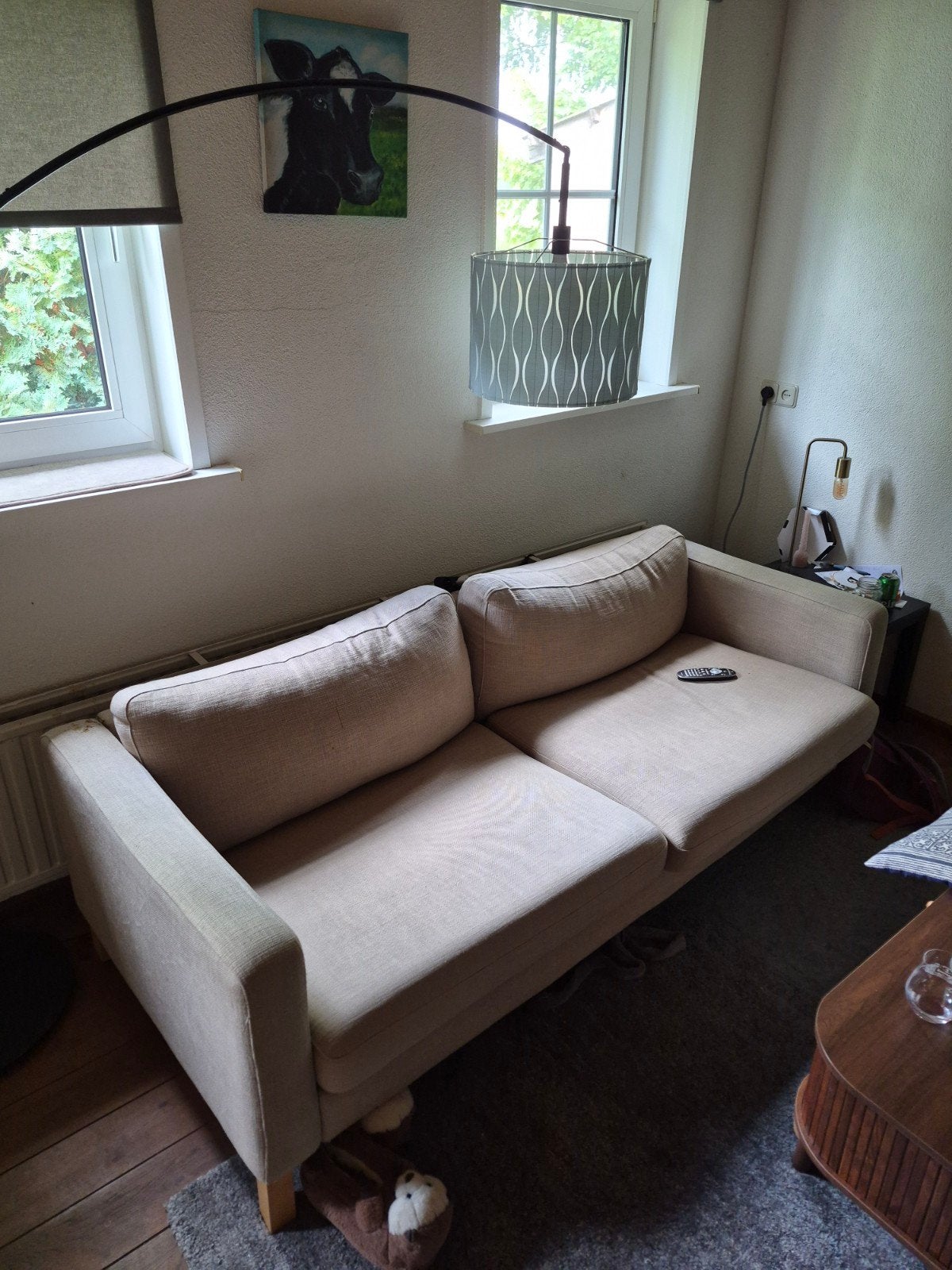 Stoffen 3 zits bank met fauteuil, Ophalen, Gebruikt, 75 tot 100 cm