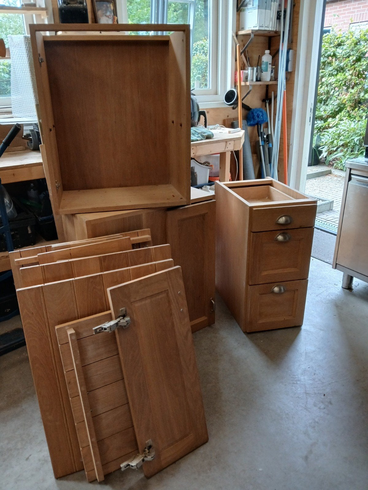 massief eiken keukenkastjes diverse, ook  als sloop interees, Ophalen, Minder dan 25 mm, Eiken, Zo goed als nieuw