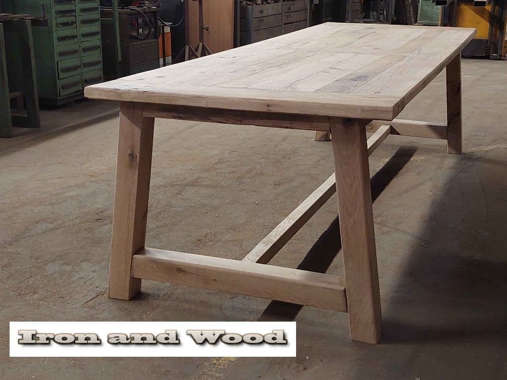 Oud eiken bureau - tafel op maat  van oude wagonplanken, Ophalen, Nieuw, Hout, Overige typen