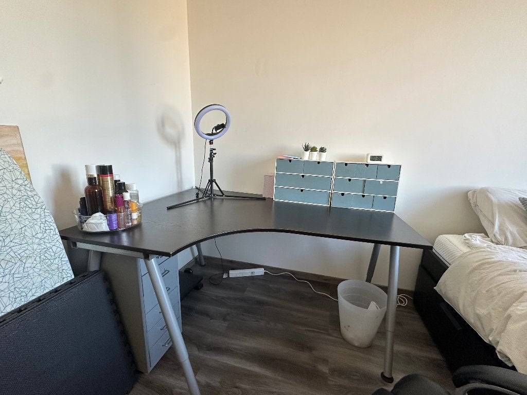 GALANT hoekbureau, Ophalen, Zwart, 160 cm, Gebruikt