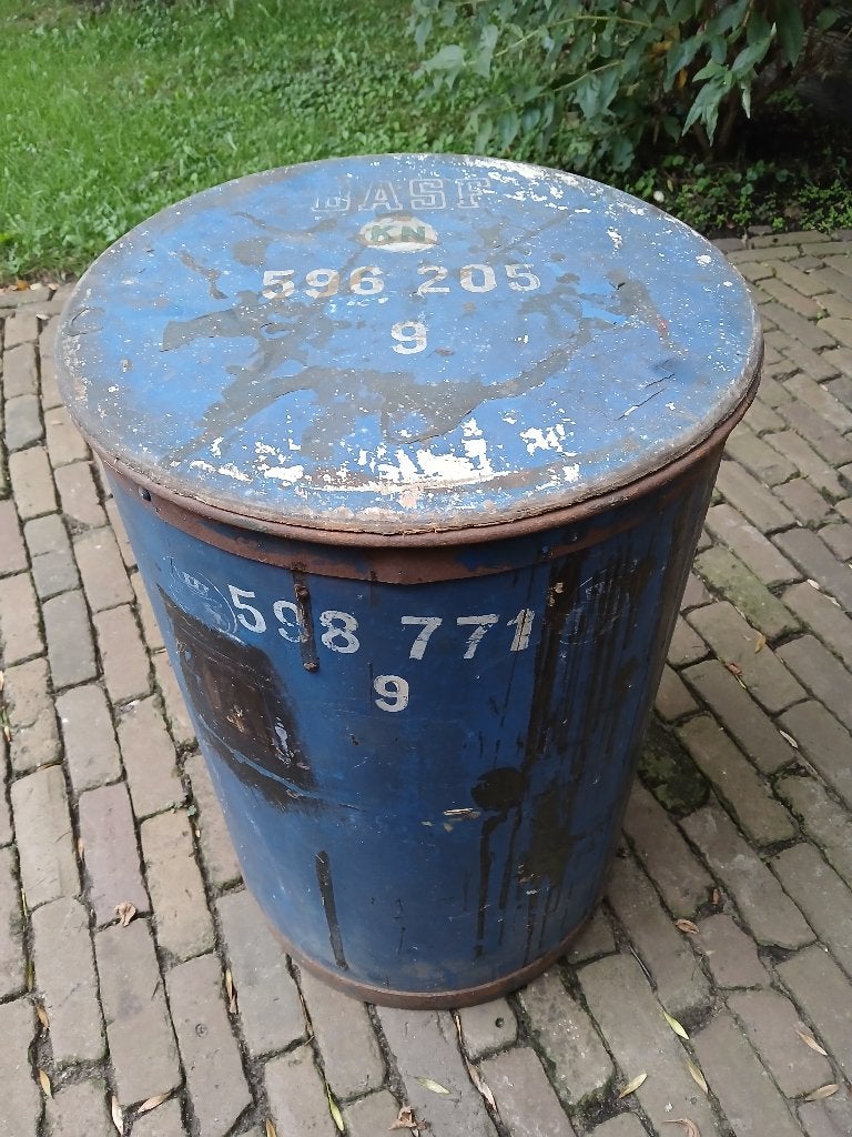 Vintage blauwe houten opslagton van BASF, Ophalen
