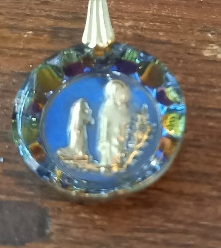 Vintage Religieuze Hanger Maria van Lourde glas/ goudkleuri, Sieraden, Tassen en Uiterlijk, Verzenden, Zilver, Overige materialen
