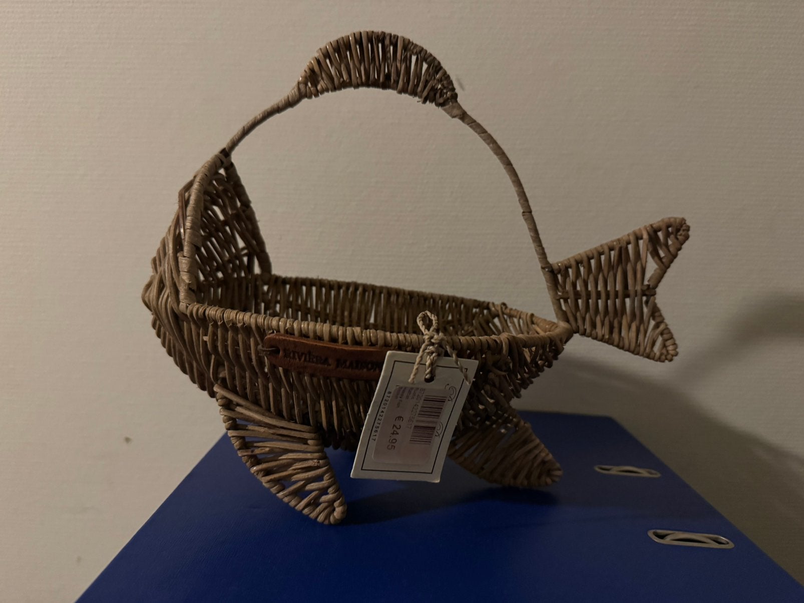 Rivièra maison rattan vis mandje, Huis en Inrichting, Woonaccessoires | Schalen en Manden, Ophalen, Nieuw, Rond, Riet