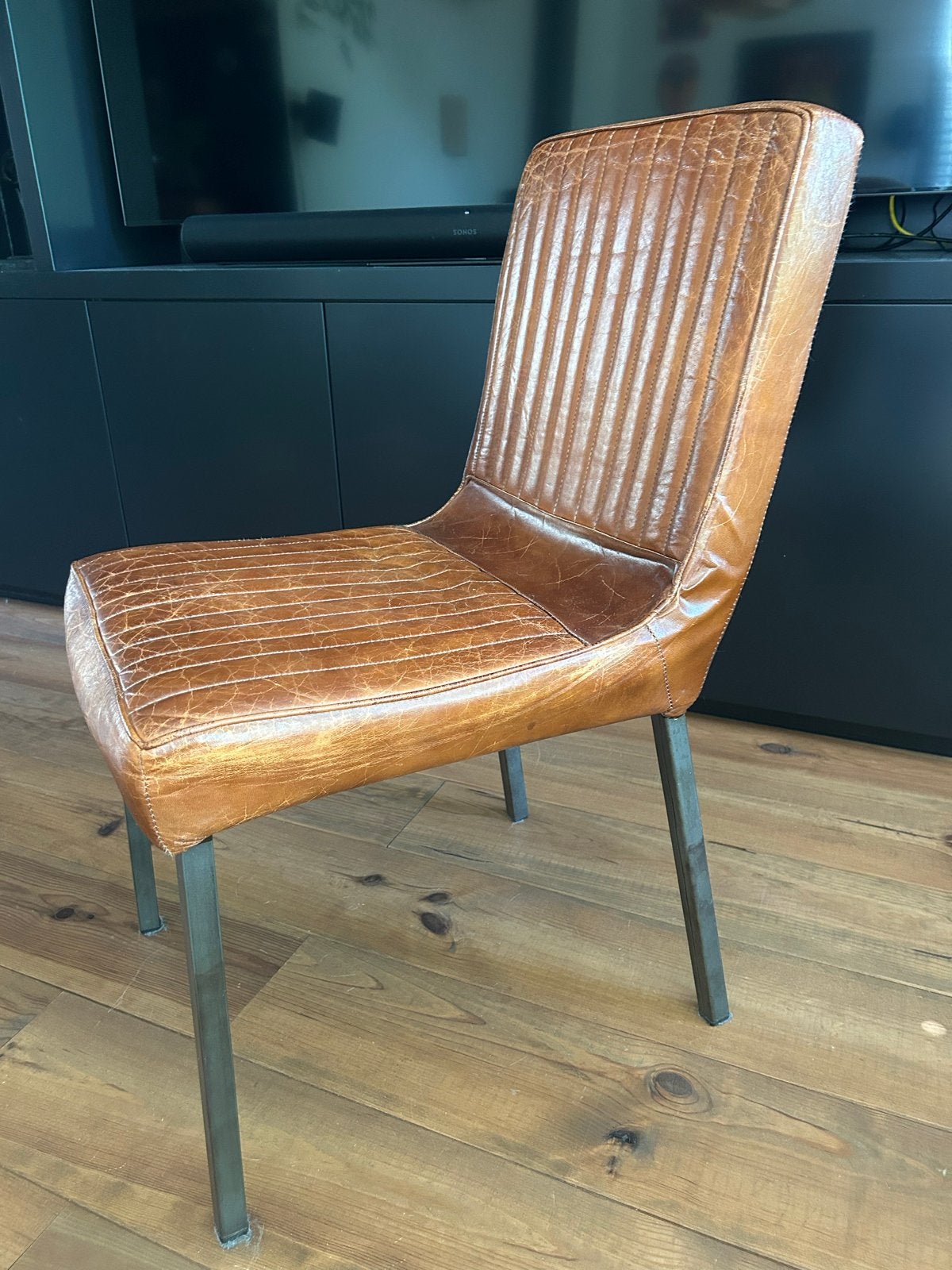Cognac leren eetkamerstoelen 5/6 stuks, Huis en Inrichting, Ophalen, Gebruikt, Bruin, Leer