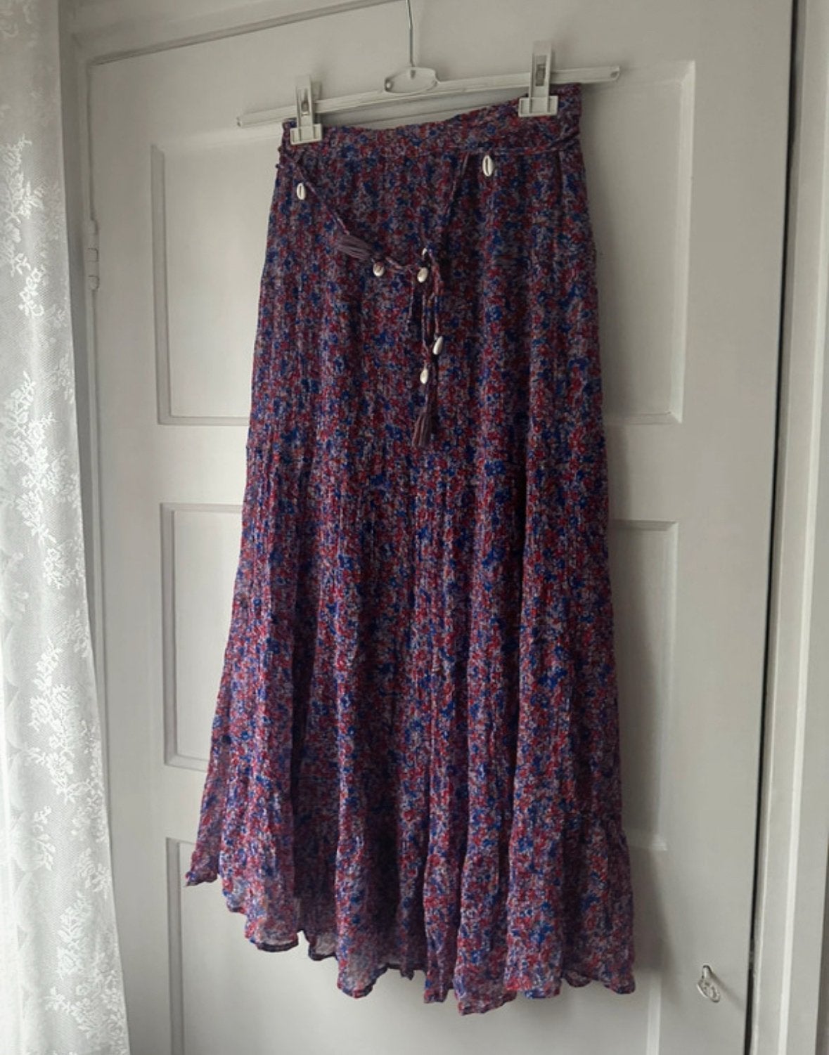 Maxi lange zomerse fijn gebloemde rok Moliin Copenhage, Blauw, Ophalen of Verzenden, Maat 36 (S), Gedragen