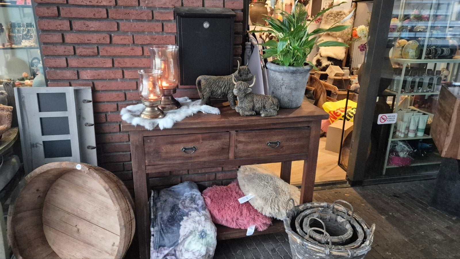 Oude houten sidetable - 100x30 cm, Huis en Inrichting, Ophalen, 50 tot 100 cm, Nieuw, Landelijk