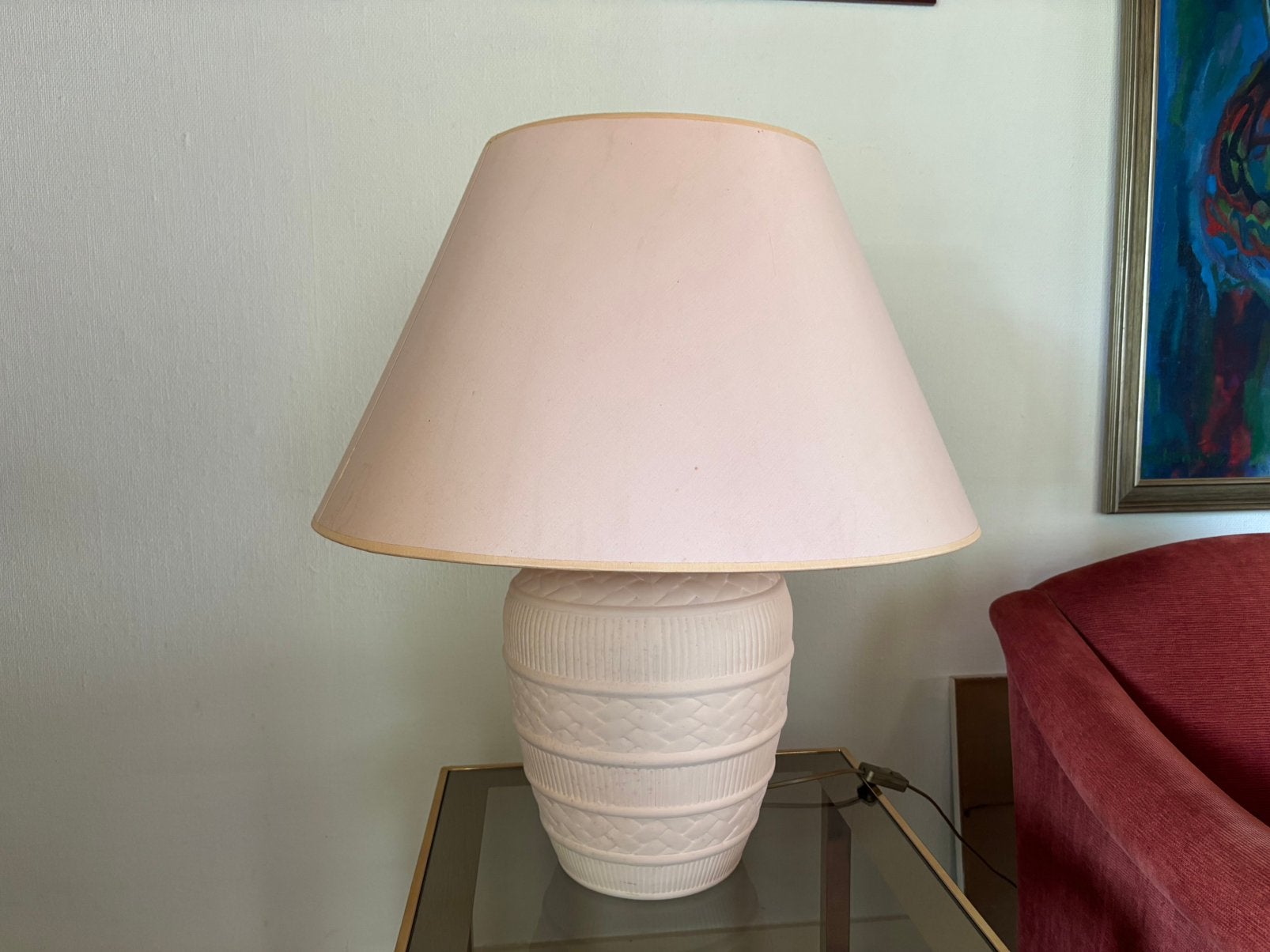 Roze tafellamp, Huis en Inrichting, Lampen | Lampenkappen, Ophalen, Gebruikt, Overige kleuren, 25 tot 50 cm
